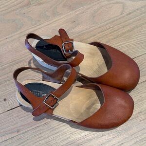 Swedish Hasbeens Brown Leather Slingback Mary Jane Shoes, size 36/6